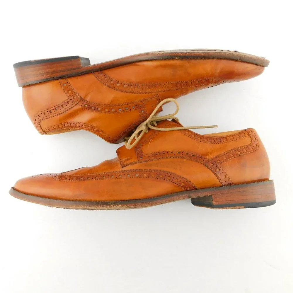COLE HAAN Nike Air Caramel Brown Leather Wingtip Oxfords Dress Shoes 10.5